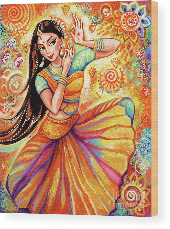 Beautiful Indian Woman Wood Print featuring the painting Sunshine Dance by Eva Campbell