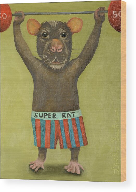 Super Rat Wood Print featuring the painting Super Rat 2 by Leah Saulnier The Painting Maniac