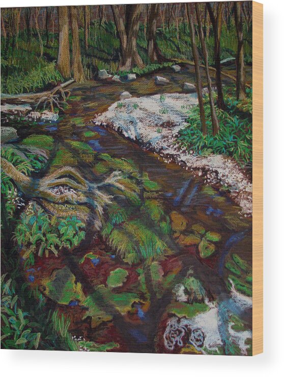 Swamp Wood Print featuring the painting Swamp Moss Shadows by Art Nomad Sandra Hansen