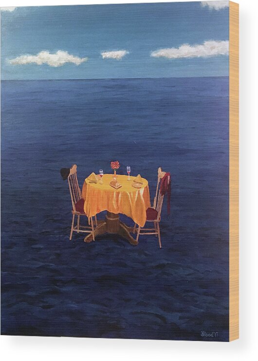Ocean Wood Print featuring the painting Table for Two by Thomas Blood