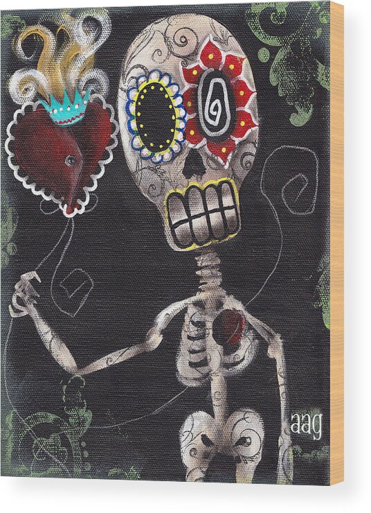 Day Of The Dead Wood Print featuring the painting Take my Heart by Abril Andrade
