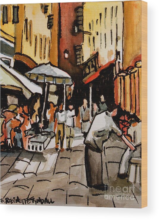 Downtown Wood Print featuring the painting Taking a Stroll Through Downtown by Elizabeth Robinette Tyndall