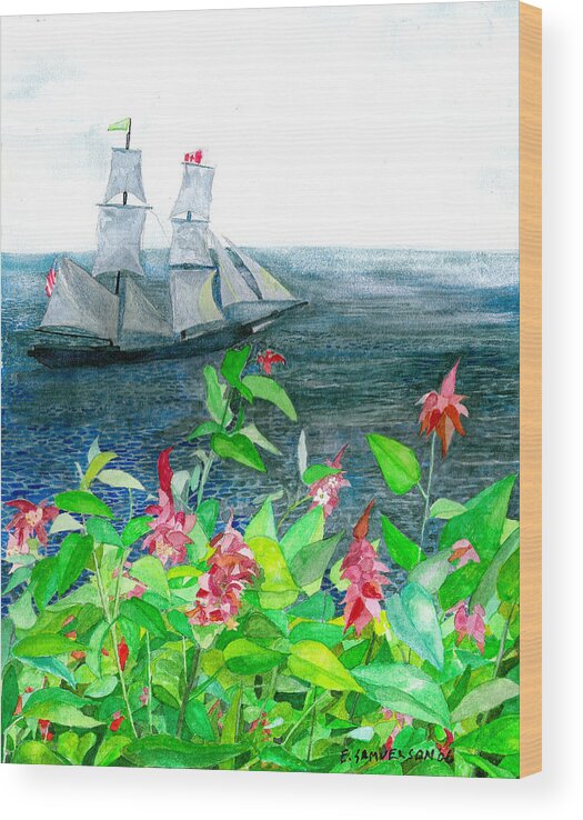 Marine Wood Print featuring the painting Tall Ships in Victoria BC by Eric Samuelson