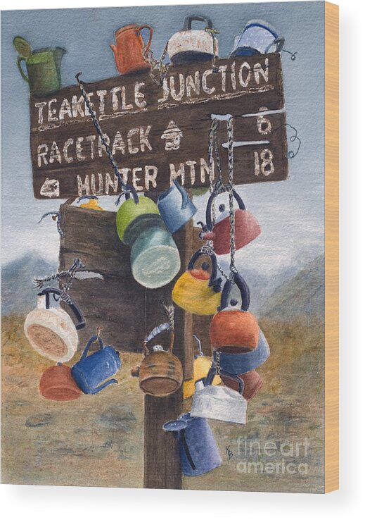 Teakettle Wood Print featuring the painting Teakettle Junction by Karen Fleschler