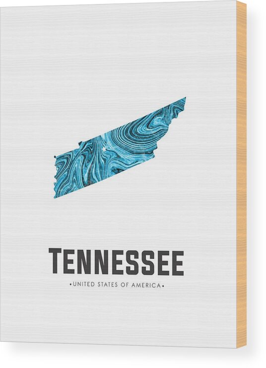 Tennessee Wood Print featuring the mixed media Tennessee Map Art Abstract in Blue by Studio Grafiikka