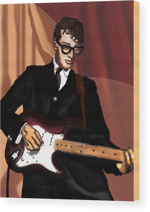 Buddy Holly Wood Print featuring the digital art That'll Be The Day- Buddy Holly by David Fossaceca