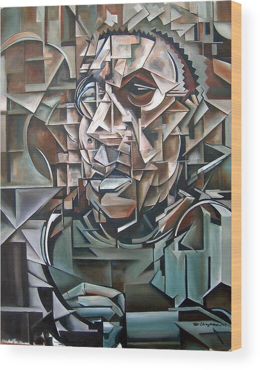Andrew Hill Jazz Piano Cubism Portrait Wood Print featuring the painting The Analytic by Martel Chapman