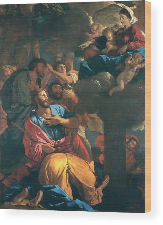 Poussin Wood Print featuring the painting The Apparition of the Virgin the St James the Great by Nicolas Poussin