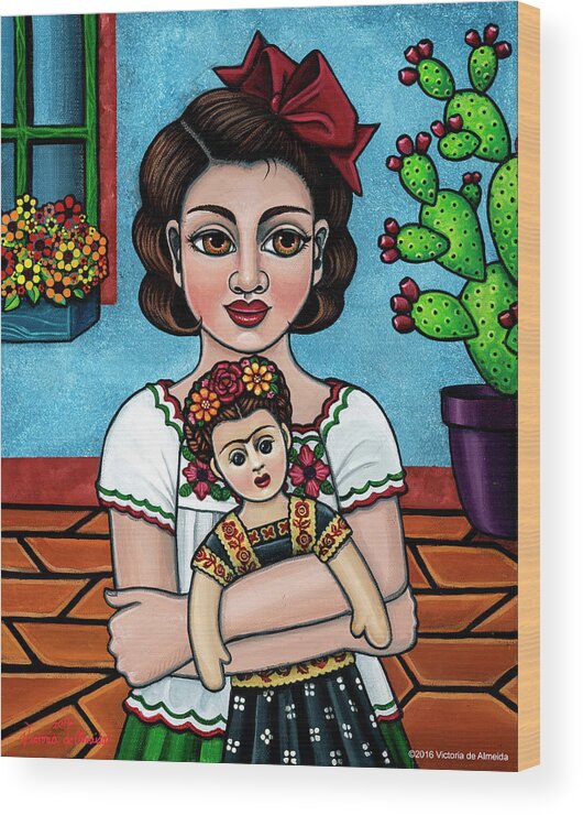 Hispanic Art Wood Print featuring the painting The Blue House by Victoria De Almeida