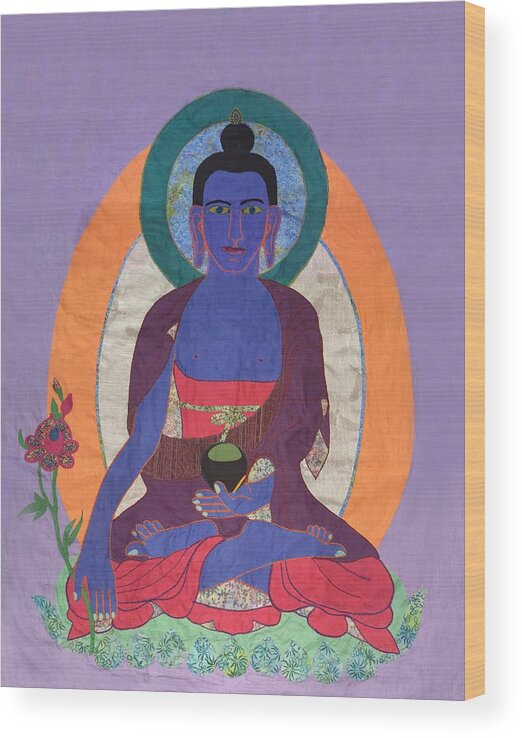 God Wood Print featuring the tapestry - textile The Buddha of medicine by Sonja Yunda