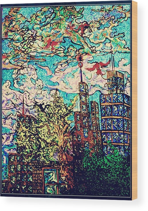 Cityscape Wood Print featuring the drawing The City by Angela Weddle