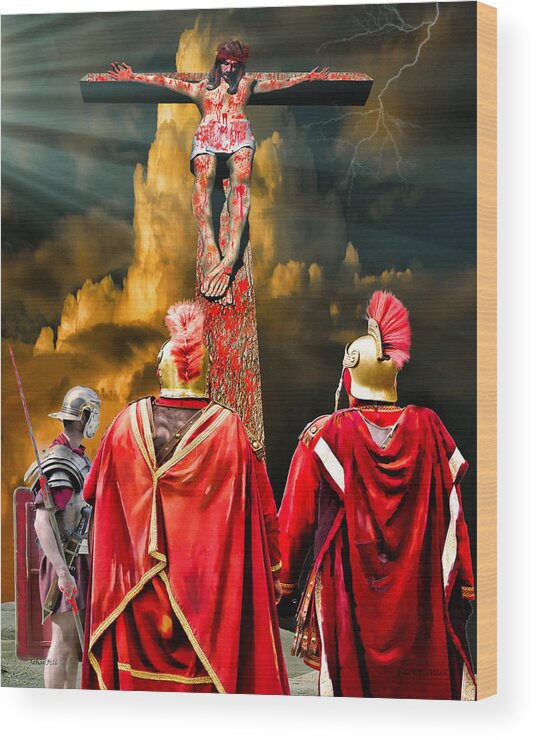 Mark T. Allen Wood Print featuring the painting The Crucifixion by Mark Allen