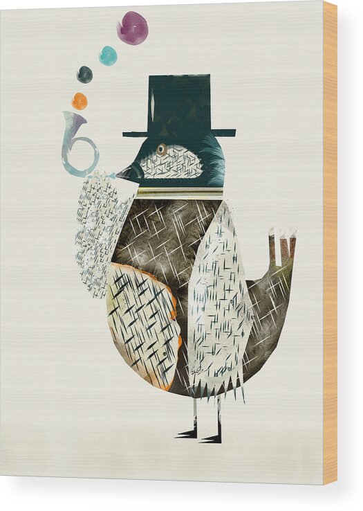 Birds Wood Print featuring the painting The Dapper Bird by Bri Buckley