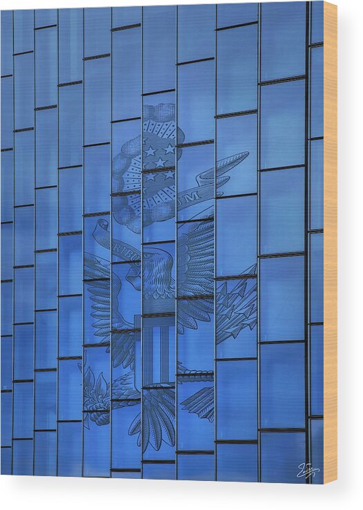 Federal Building Window Wood Print featuring the photograph The Eagle On The Window by Endre Balogh