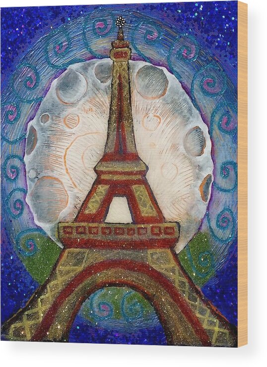 Eiffel Wood Print featuring the painting The Evening of a Ready-Wish Upon a Parisian High Point by Corey Habbas