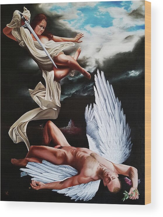Angels Wood Print featuring the painting The Fallen by Vic Ritchey
