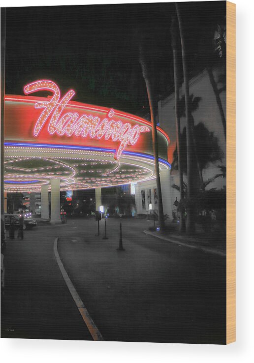 Casino Neon Sign Lights Night City Vegas Nevada Wood Print featuring the photograph The Flamingo by Ross Henton