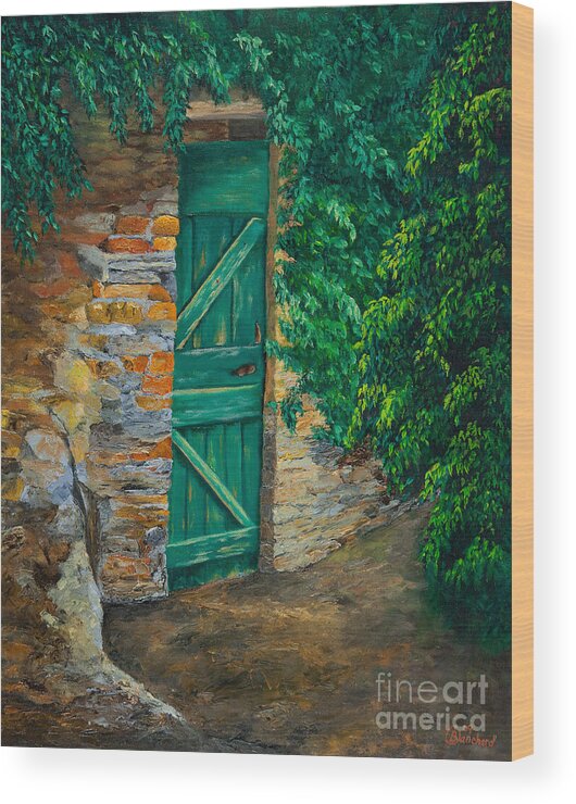 Cinque Terre Italy Art Wood Print featuring the painting The Garden Gate In Cinque Terre by Charlotte Blanchard