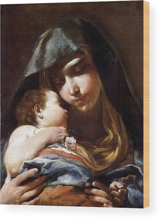 Holy Wood Print featuring the painting The Holy Child and Blessed Mary by Unknown Artist