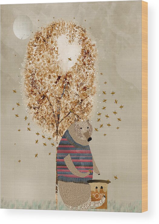 Bears Wood Print featuring the painting The Honey Tree by Bri Buckley