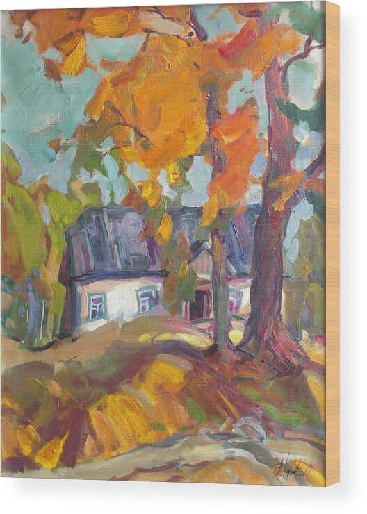 Oil Wood Print featuring the painting The house in Chervonka village by Sergey Ignatenko