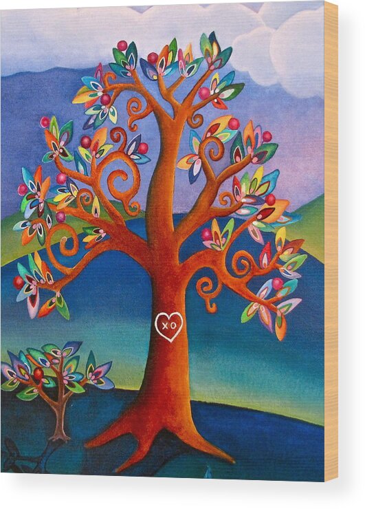 Greeting Cards Wood Print featuring the painting The Kissing Tree by Lori Miller