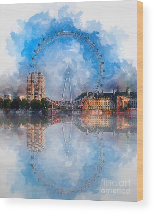 London Wood Print featuring the mixed media The London Eye by Ian Mitchell