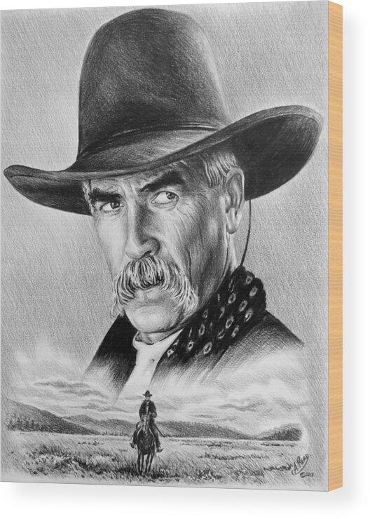 Sam Elliott Wood Print featuring the drawing The Lone Rider by Andrew Read