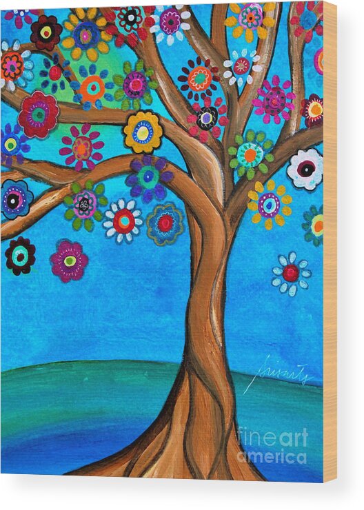 Tree Wood Print featuring the painting The Loving Tree Of Life by Pristine Cartera Turkus
