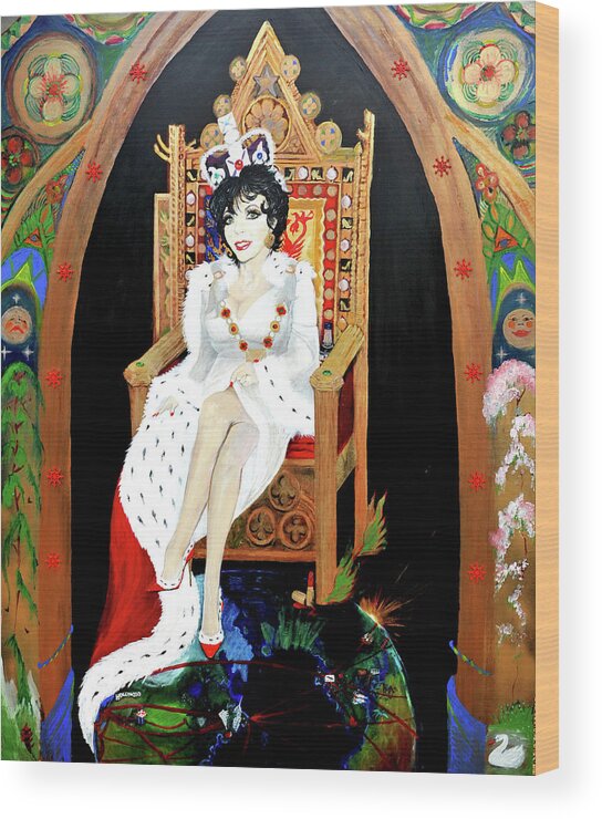 Joan Wood Print featuring the painting The Majestic Joan Collins D B E by Michelle Deyna-Hayward