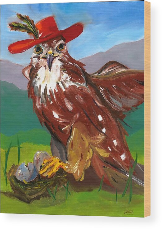 Falcon Wood Print featuring the painting The Merlin by Susan Thomas