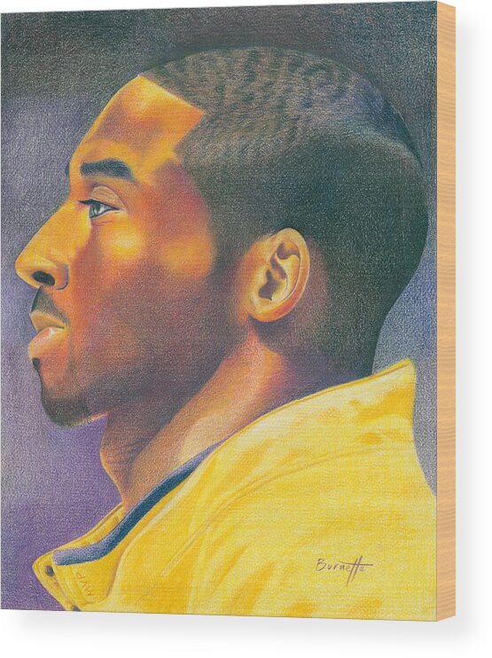 Lakers Wood Print featuring the drawing The MVP by Keith Burnette