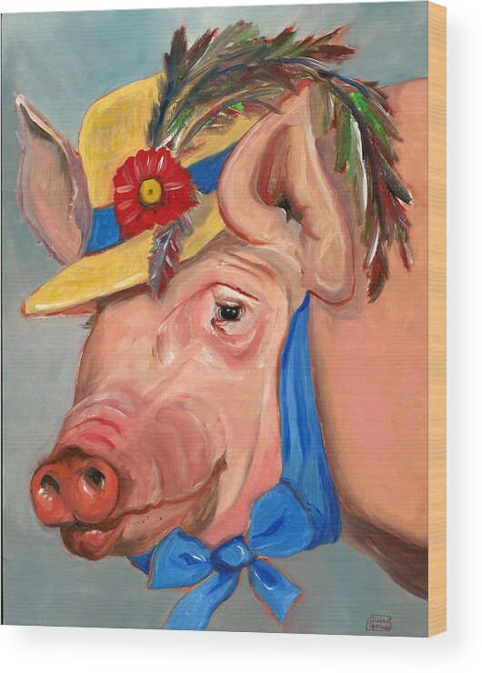 Pig Wood Print featuring the painting The Noble Pig by Susan Thomas