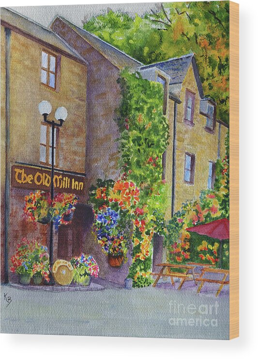 Scotland Wood Print featuring the painting The Old Mill Inn by Karen Fleschler