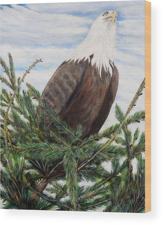 Eagle Wood Print featuring the painting The Oversee'er by Marilyn McNish