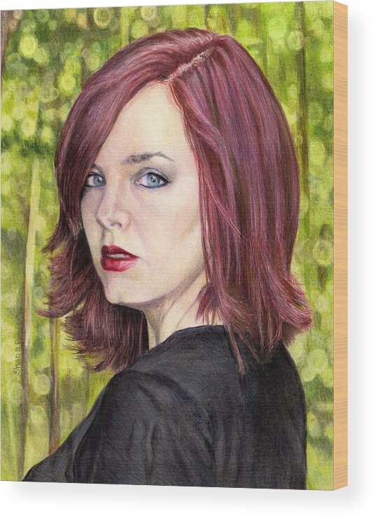 Portrait Wood Print featuring the drawing The Redhead by Shana Rowe Jackson