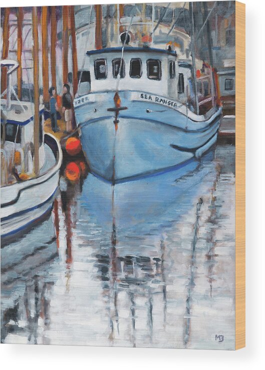 Fishing Wood Print featuring the painting The Sea Ranger at Newport by Mike Bergen