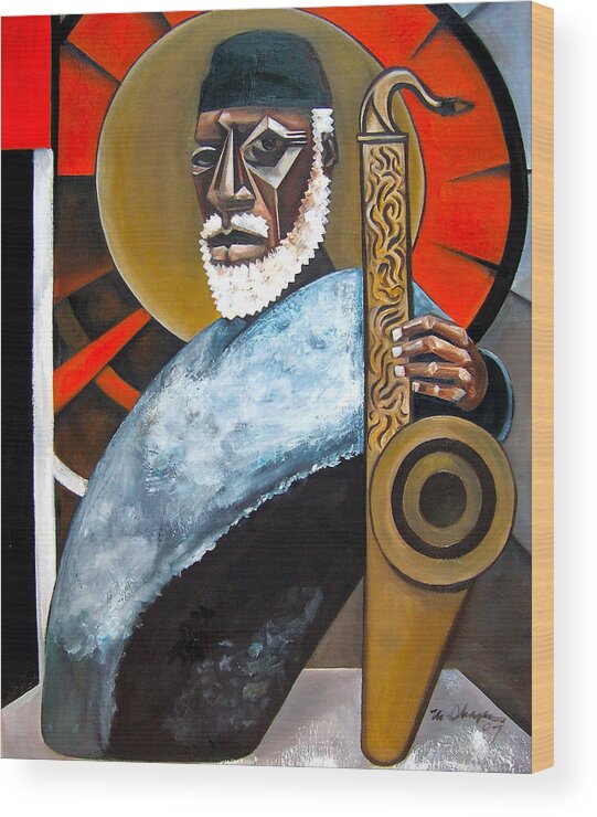 Pharoah Sanders Jazz Saxophone Wood Print featuring the painting The Son by Martel Chapman