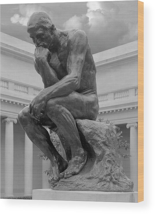 The Thinker Wood Print featuring the photograph The Thinker Bronze Sculpture Auguste Rodin Legion of Honor San Francisco California 1 by Kathy Anselmo