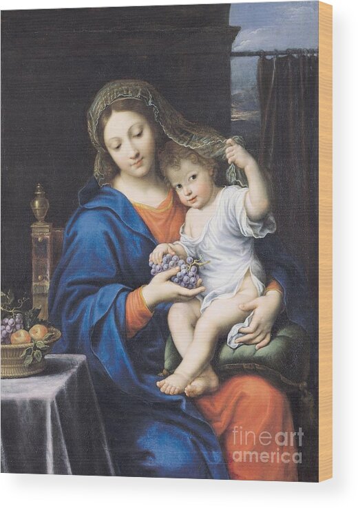 The Virgin Of The Grapes Wood Print featuring the painting The Virgin of the Grapes by Pierre Mignard