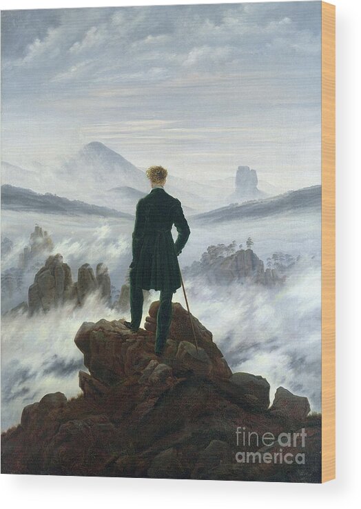 The Wood Print featuring the painting The Wanderer above the Sea of Fog by Caspar David Friedrich