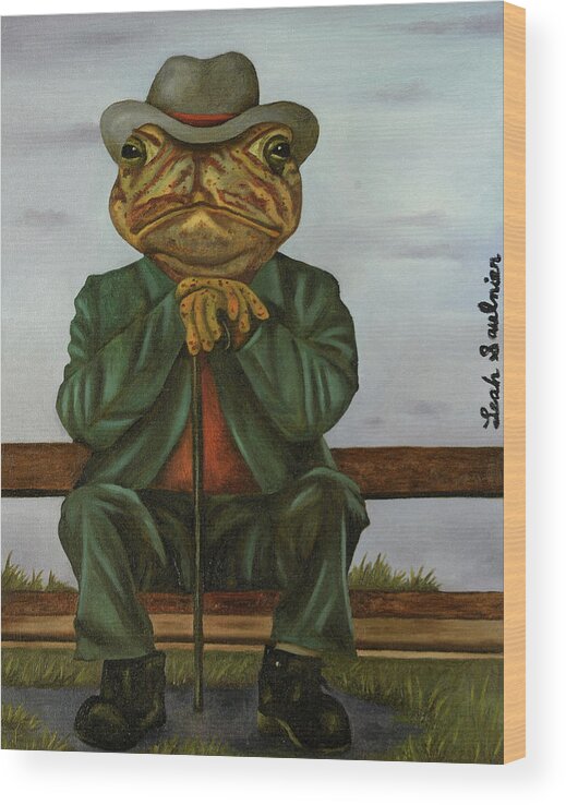 Toad Wood Print featuring the painting The Wise Toad by Leah Saulnier The Painting Maniac