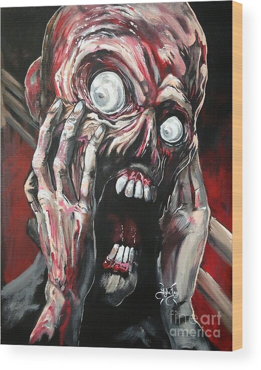 Edvard Wood Print featuring the painting The Zombie Scream by Tyler Haddox