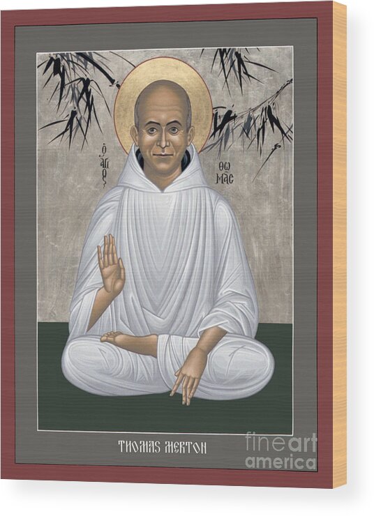 Thomas Merton Wood Print featuring the painting Thomas Merton - RLTMR by Br Robert Lentz OFM