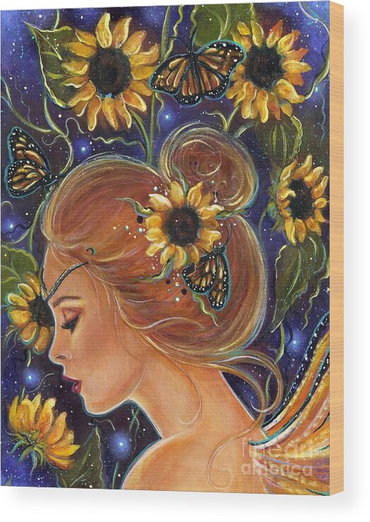 Sunflower Art Wood Print featuring the painting Time to be free by Renee Lavoie