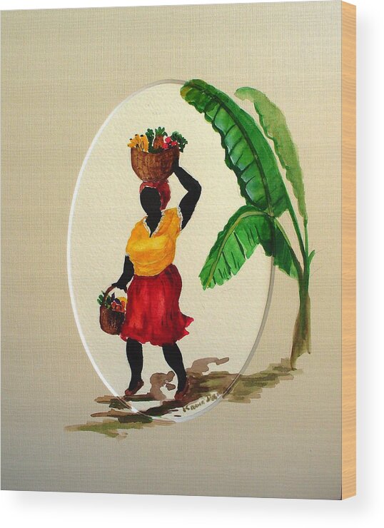 Caribbean Market Womanfruit & Veg Wood Print featuring the painting To market by Karin Dawn Kelshall- Best