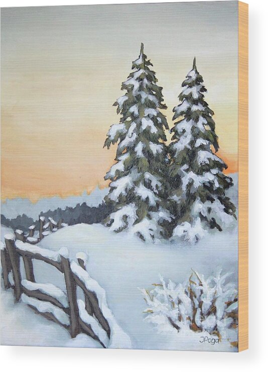 Snow Wood Print featuring the painting Together by Inese Poga
