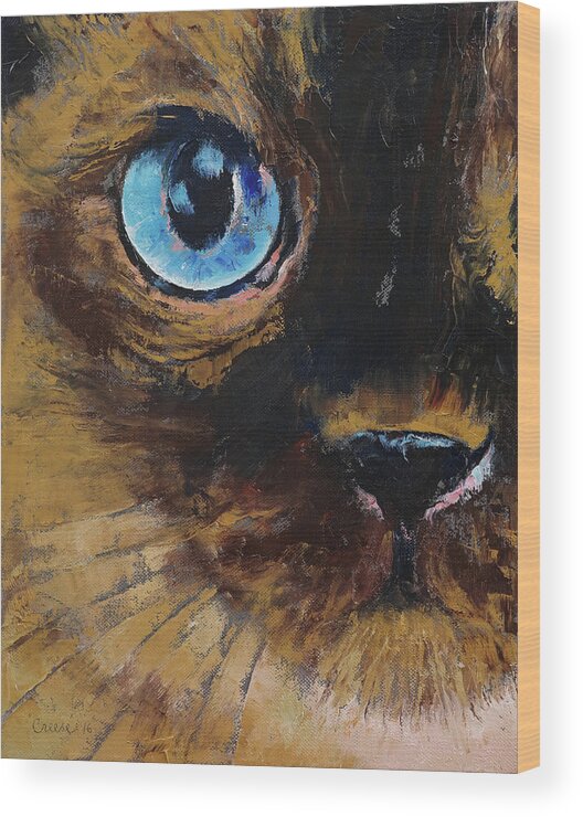 Cat Wood Print featuring the painting Tonkinese by Michael Creese