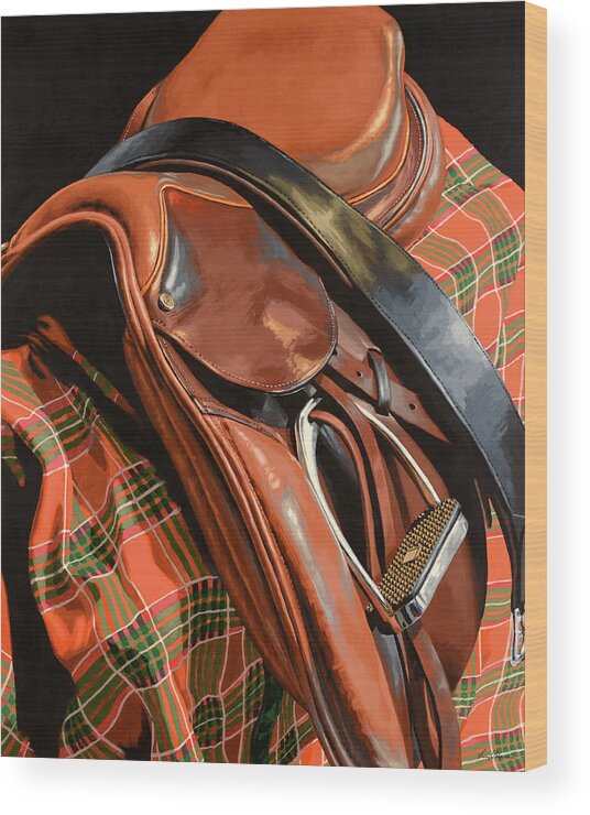 Equestrian Wood Print featuring the painting Tools of the trade by Lesley Alexander