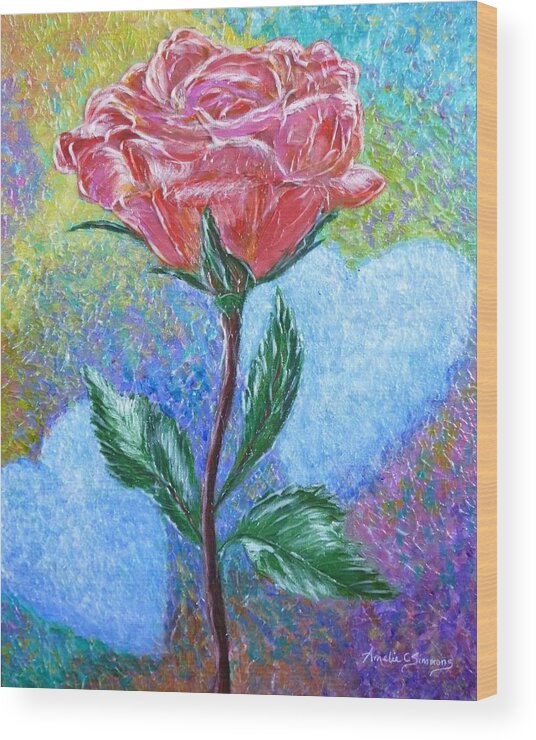 Rose Wood Print featuring the painting Touched by a Rose by Amelie Simmons